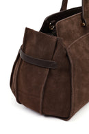 Women's Brown Long Strap Suede Shoulder Bag with Accessories | Derimod
