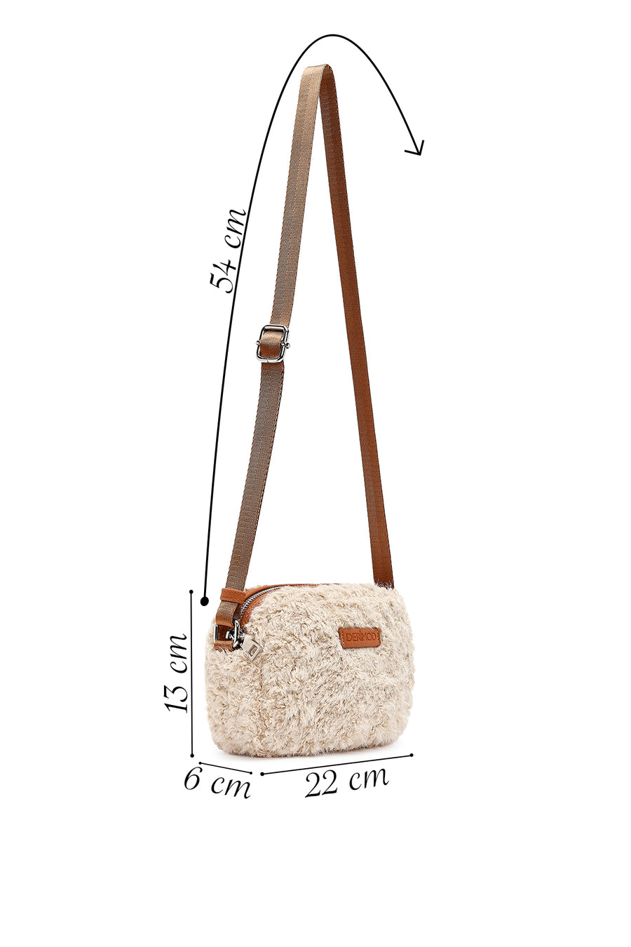 Women's Cream Long Strap Plush Crossbody Bag