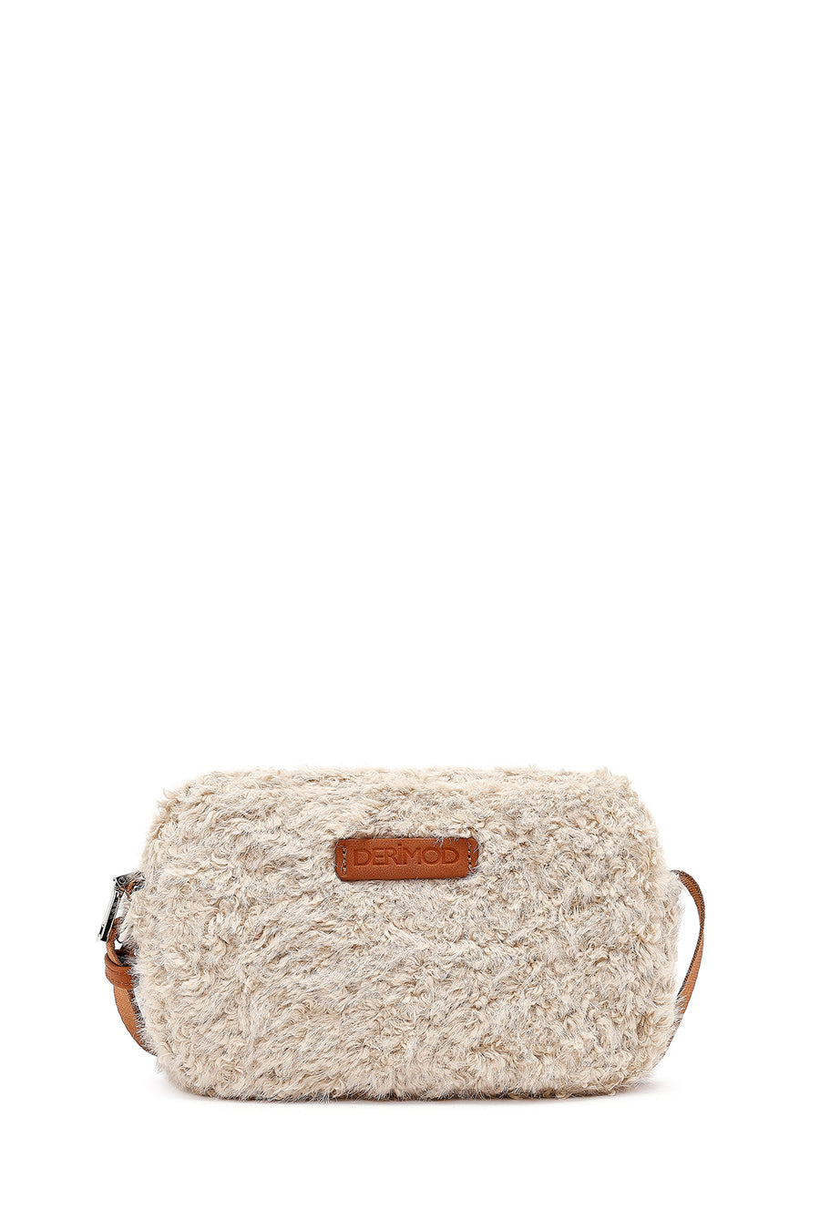 Women's Cream Long Strap Plush Crossbody Bag