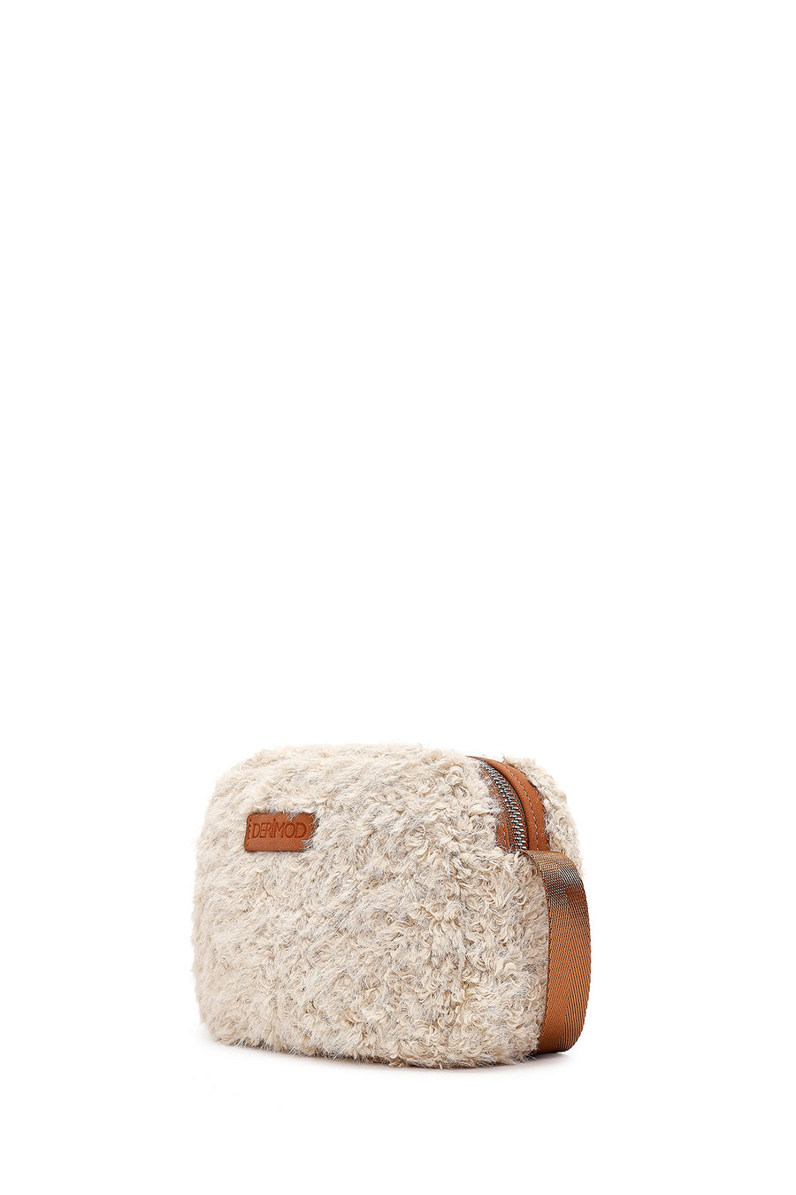 Women's Cream Long Strap Plush Crossbody Bag