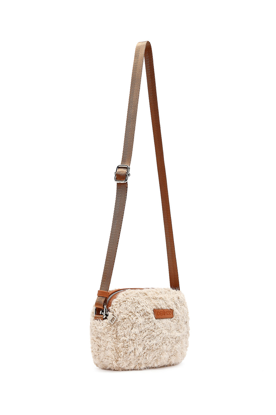 Women's Cream Long Strap Plush Crossbody Bag