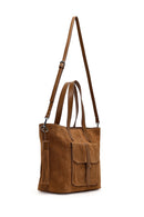 Women's Tan Long Strap Suede Shoulder Bag | Derimod