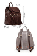 Women's Brown Tassel Suede Leather Backpack | Derimod