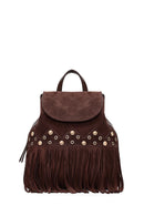 Women's Brown Tassel Suede Leather Backpack | Derimod