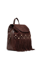 Women's Brown Tassel Suede Leather Backpack | Derimod