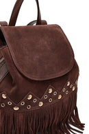 Women's Brown Tassel Suede Leather Backpack | Derimod