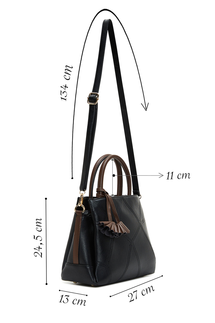 Women's Black Long Strap Accessory Detailed Handbag