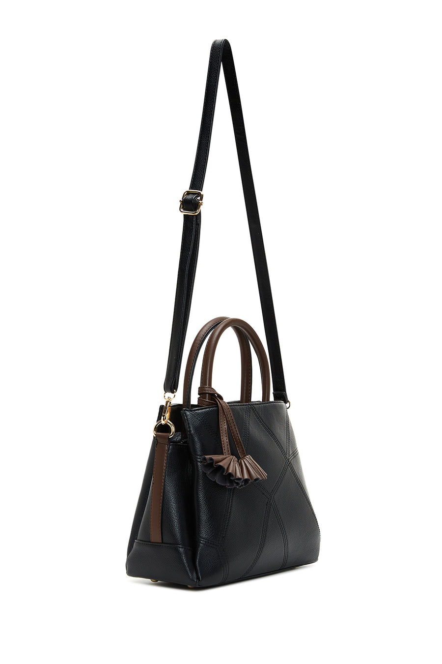 Women's Black Long Strap Accessory Detailed Handbag
