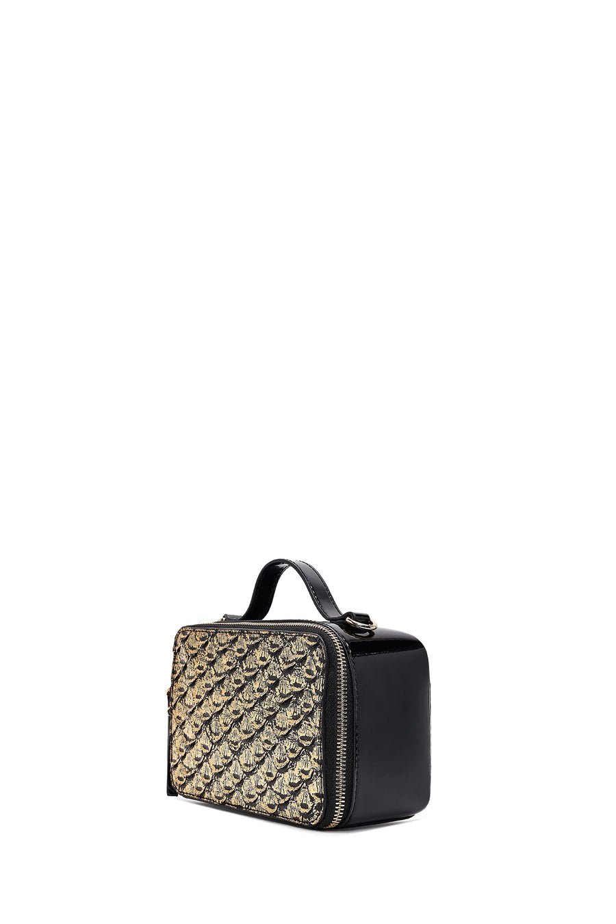 Women's Black Long Strap Patent Leather Mini Shoulder Bag