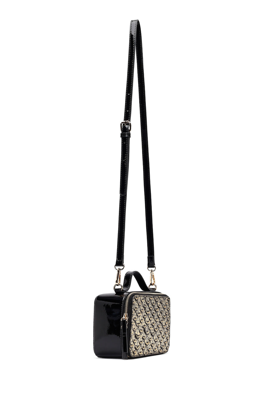 Women's Black Long Strap Patent Leather Mini Shoulder Bag