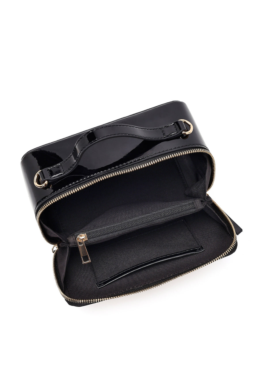 Women's Black Long Strap Patent Leather Mini Shoulder Bag
