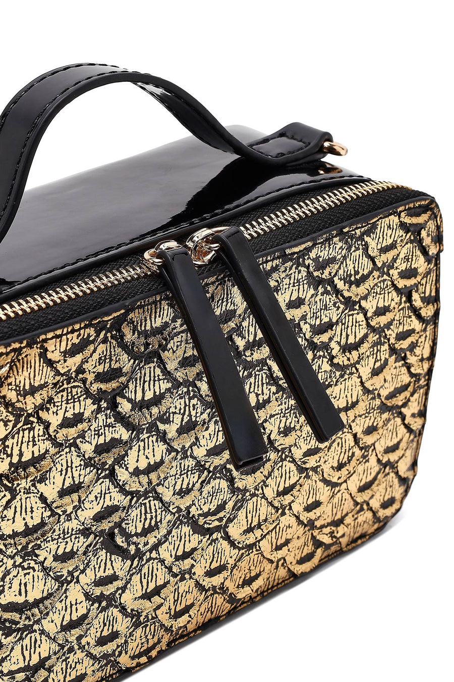 Women's Black Long Strap Patent Leather Mini Shoulder Bag