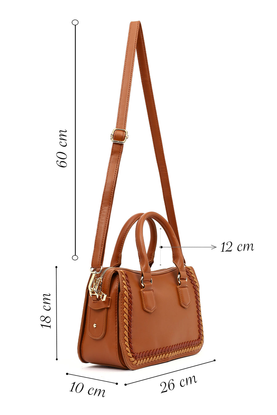 Women's Tan Long Strap Knitted Detail Shoulder Bag