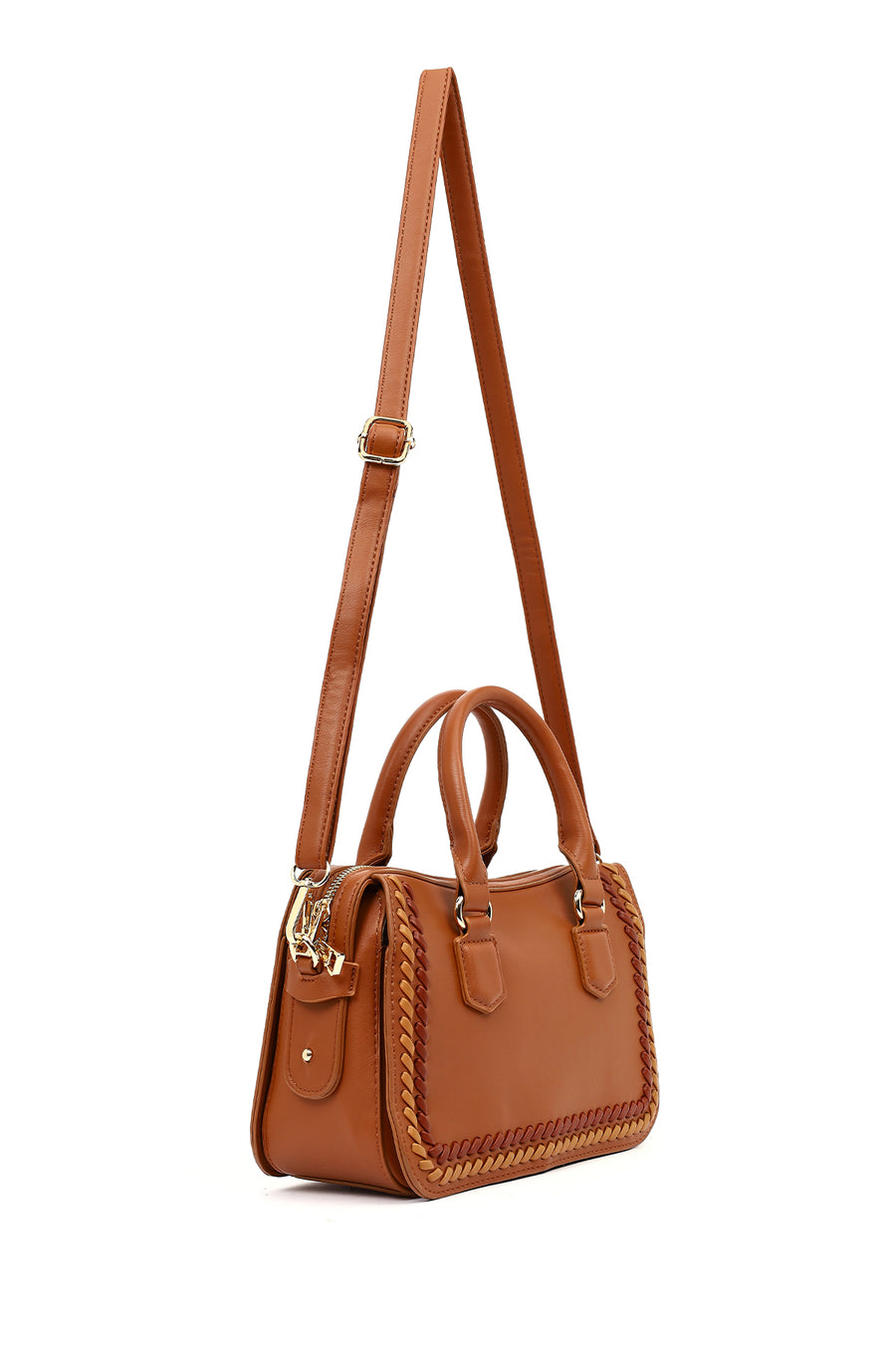 Women's Tan Long Strap Knitted Detail Shoulder Bag