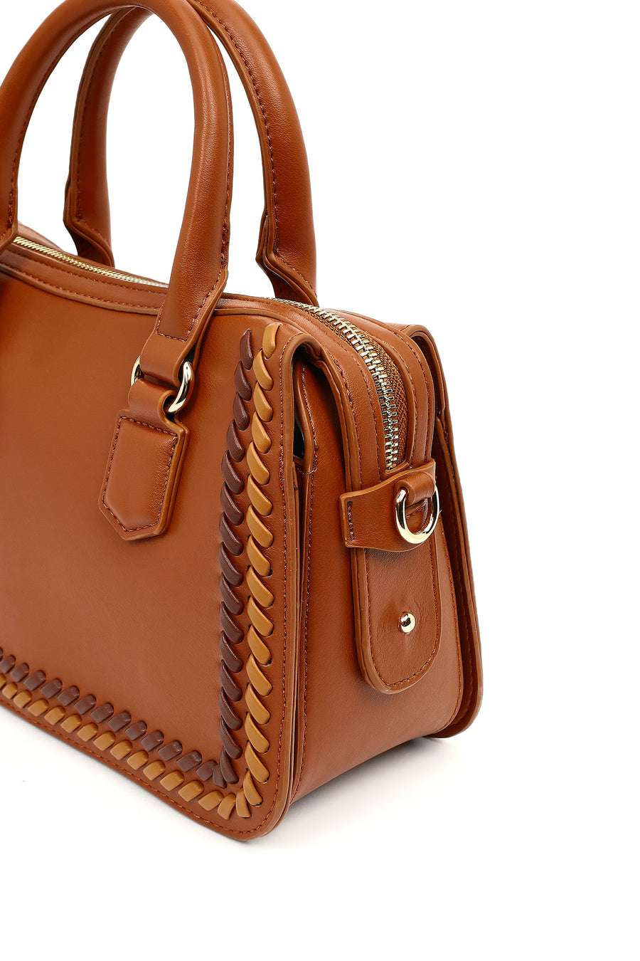 Women's Tan Long Strap Knitted Detail Shoulder Bag