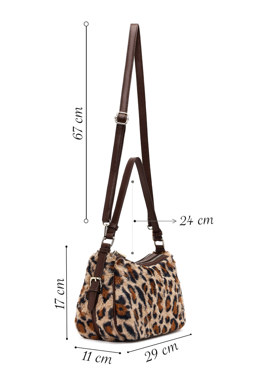 Women's Leopard Long Strap Plush Shoulder Bag