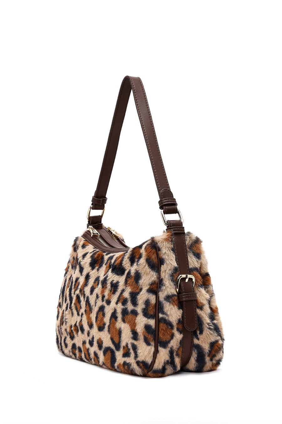 Women's Leopard Long Strap Plush Shoulder Bag