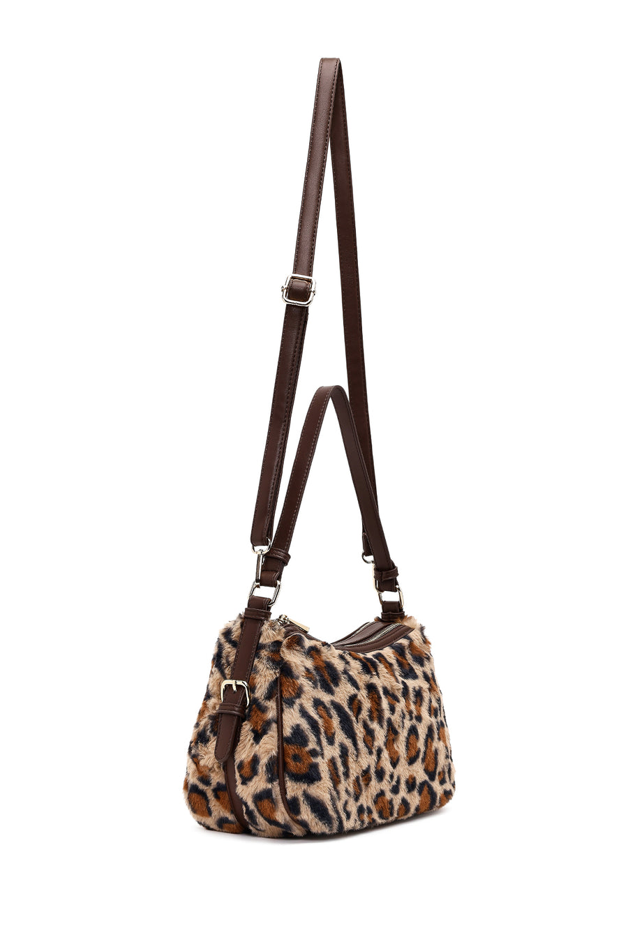 Women's Leopard Long Strap Plush Shoulder Bag