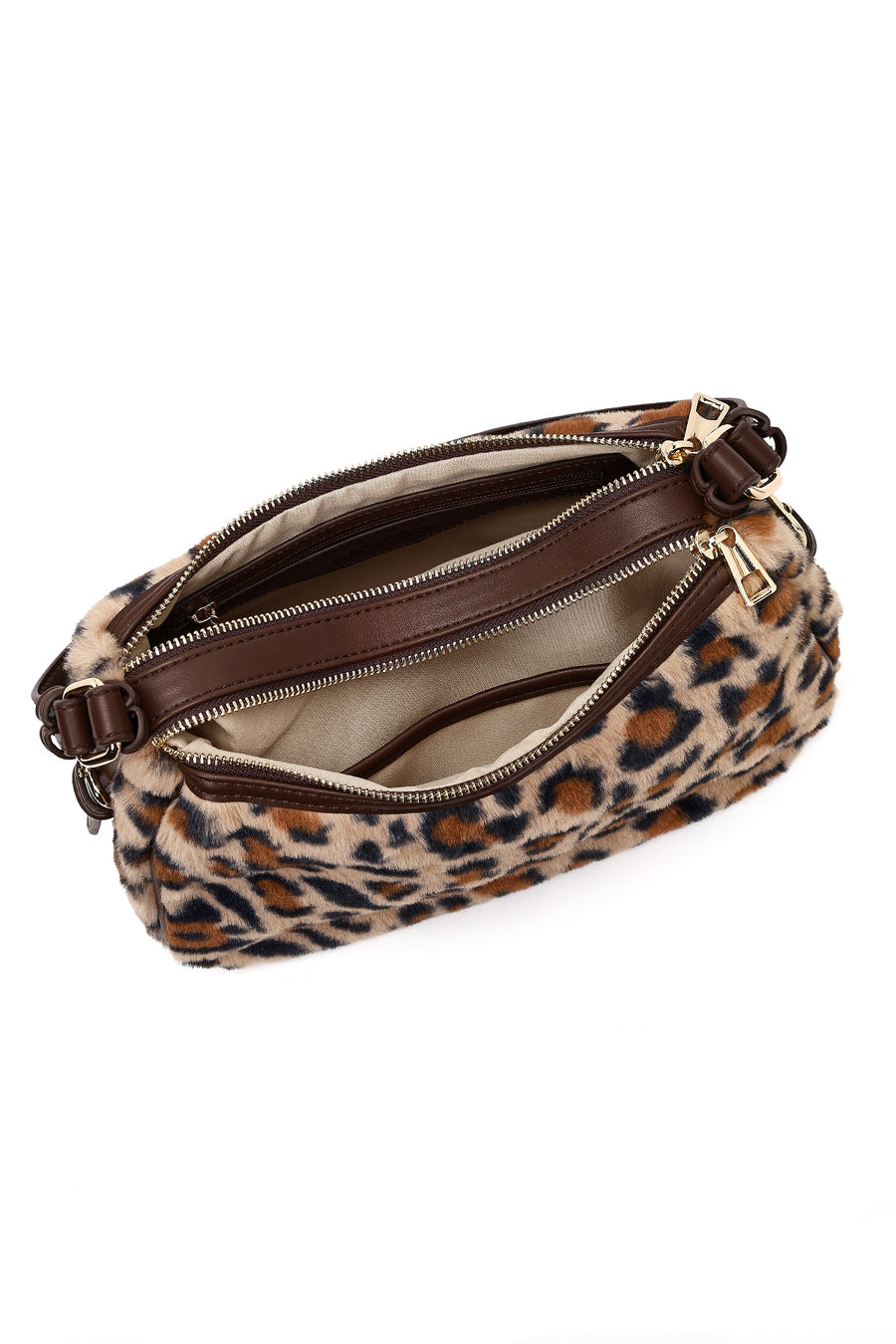 Women's Leopard Long Strap Plush Shoulder Bag