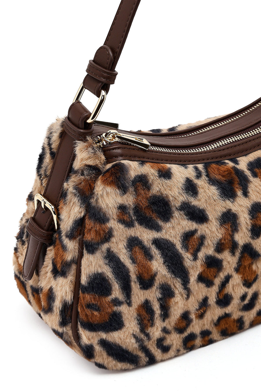 Women's Leopard Long Strap Plush Shoulder Bag