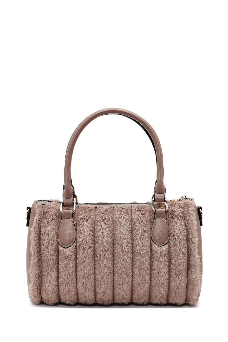Women's Mink Long Strapped Plush Shoulder Bag with Accessories