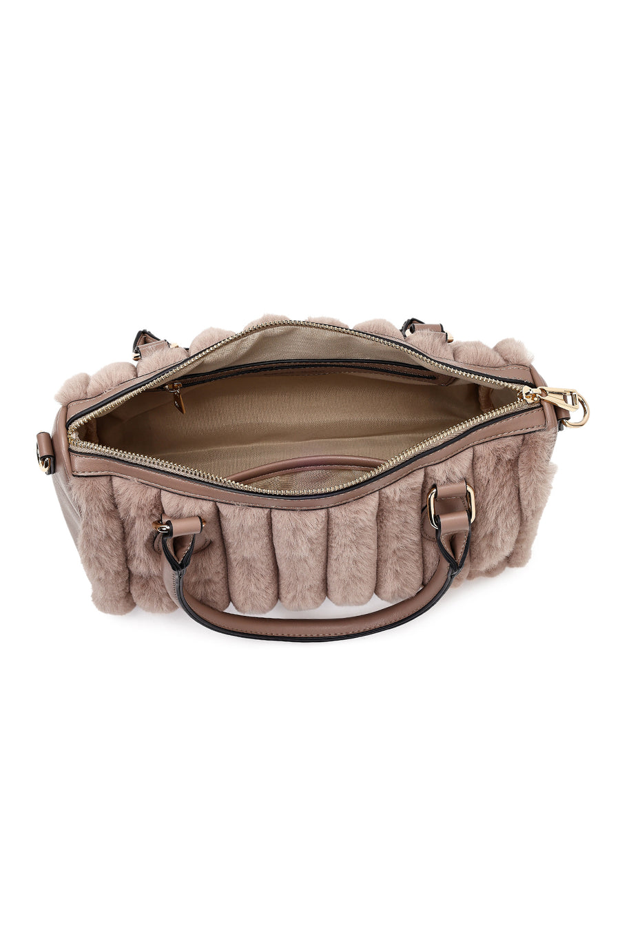 Women's Mink Long Strapped Plush Shoulder Bag with Accessories