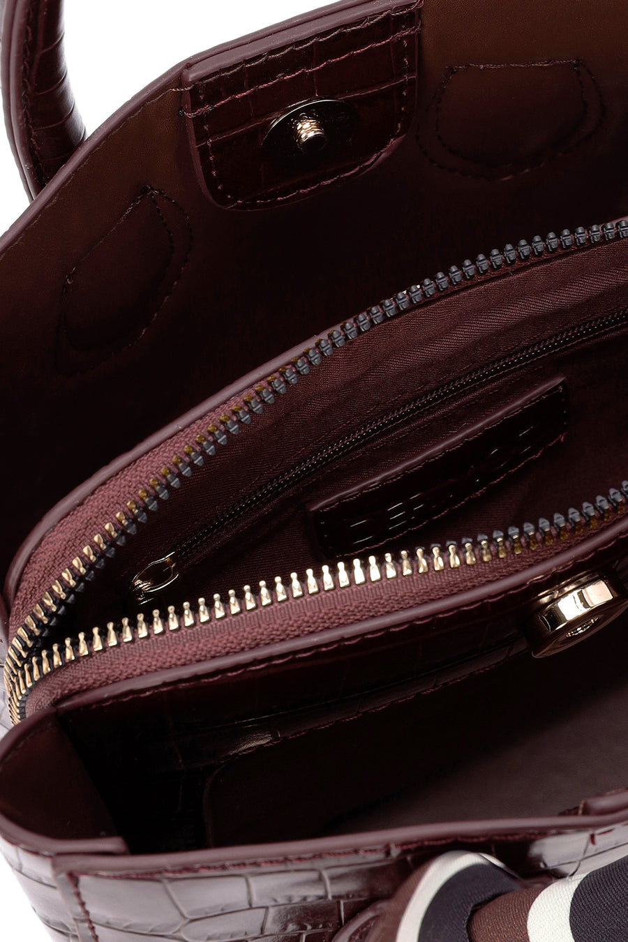 Women's Burgundy Long Strap Crocodile Pattern Mini Shoulder Bag
