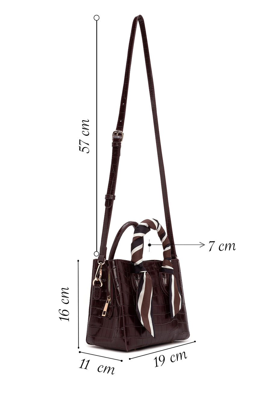 Women's Burgundy Long Strap Crocodile Pattern Mini Shoulder Bag