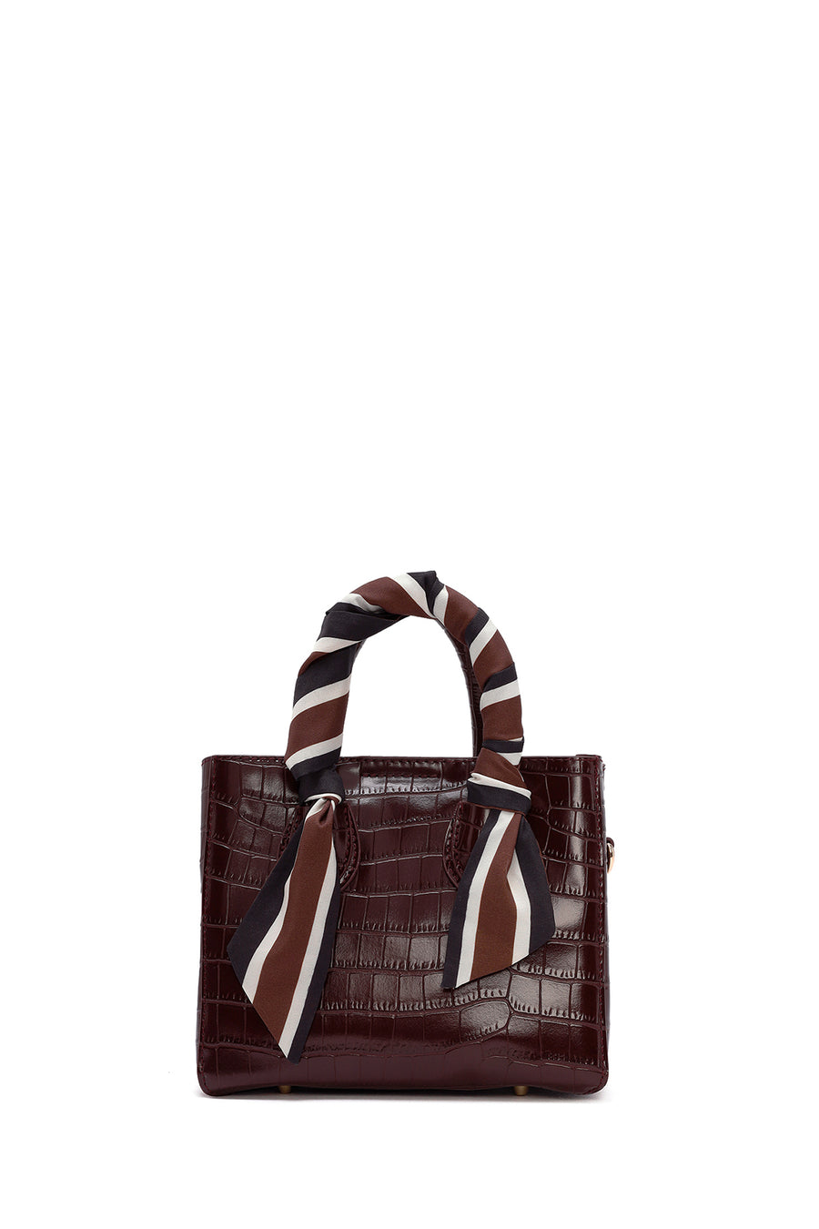 Women's Burgundy Long Strap Crocodile Pattern Mini Shoulder Bag