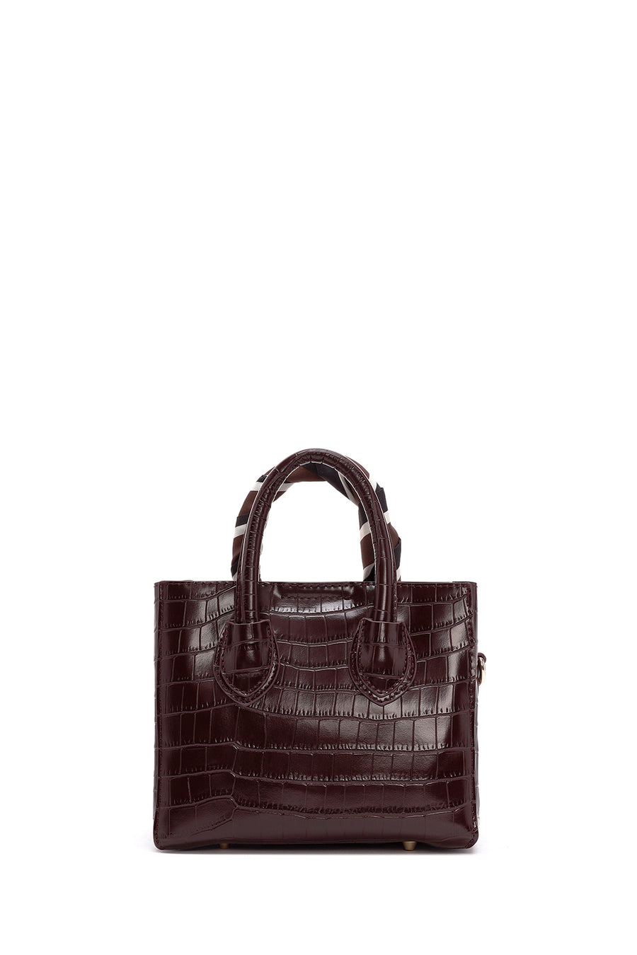Women's Burgundy Long Strap Crocodile Pattern Mini Shoulder Bag