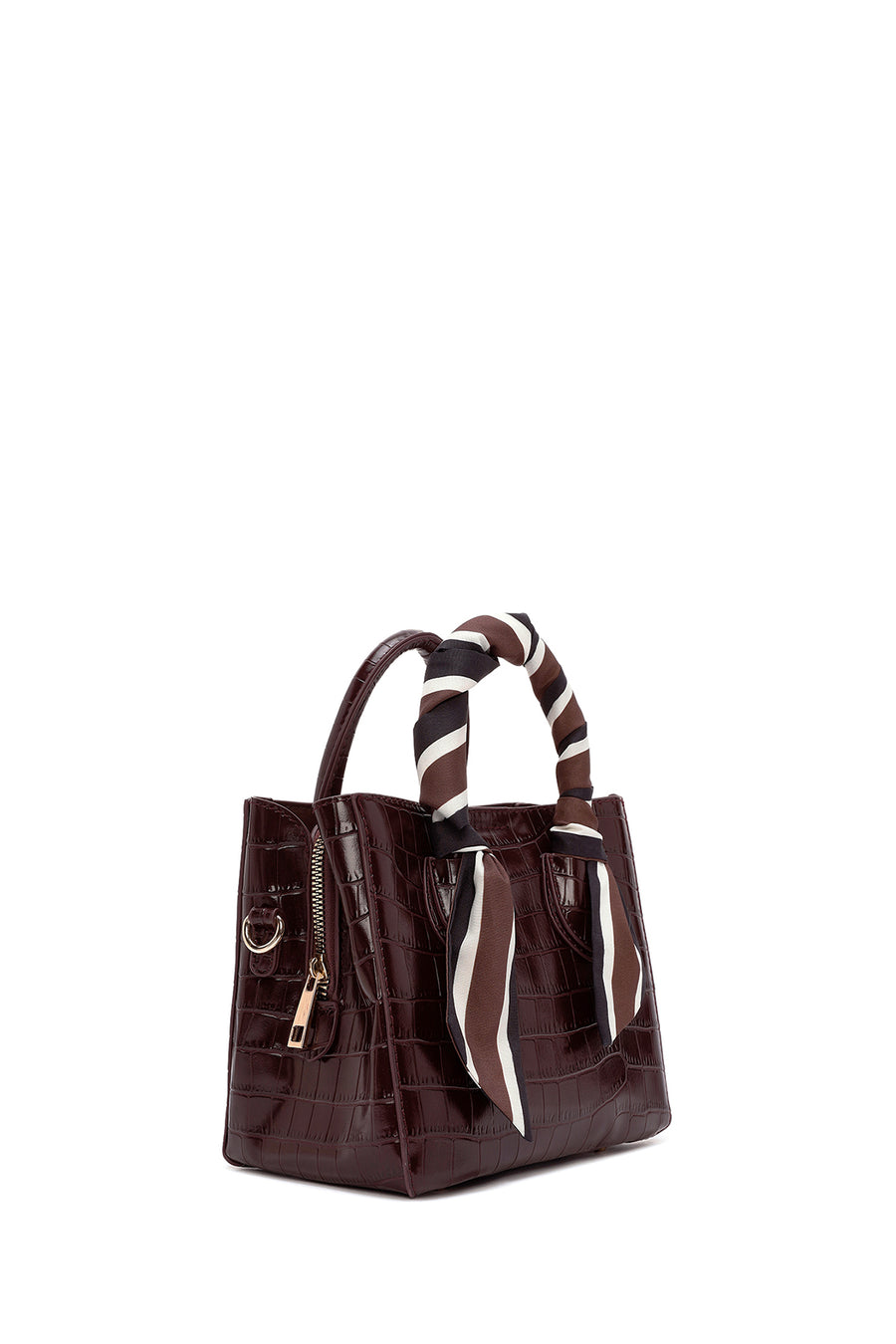 Women's Burgundy Long Strap Crocodile Pattern Mini Shoulder Bag