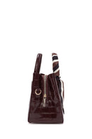 Women's Burgundy Long Strap Crocodile Pattern Mini Shoulder Bag | Derimod
