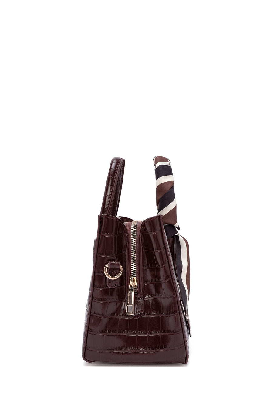 Women's Burgundy Long Strap Crocodile Pattern Mini Shoulder Bag