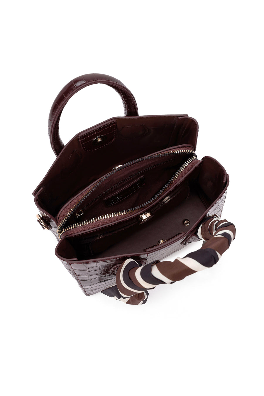 Women's Burgundy Long Strap Crocodile Pattern Mini Shoulder Bag