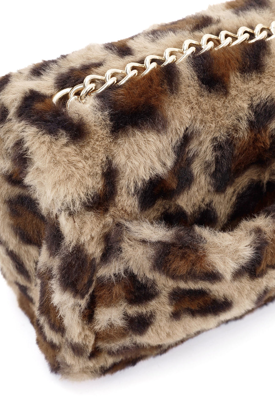 Women's Leopard Long Chain Strap Plush Shoulder Bag