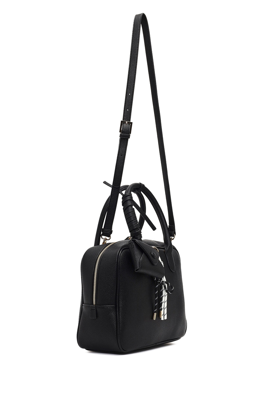 Women's Black Long Strap Charm Handbag