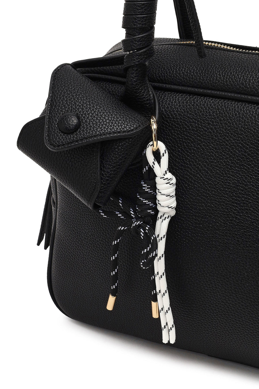 Women's Black Long Strap Charm Handbag