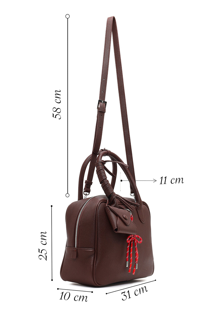 Women's Burgundy Long Strap Charm Handbag
