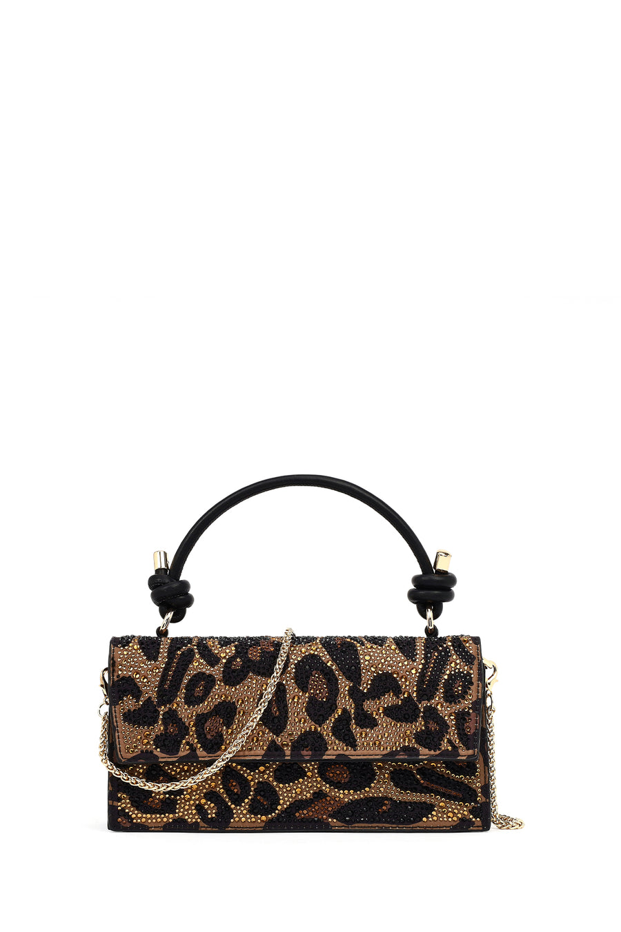 Women's Leopard Long Chain Strap Stone-Embellished Mini Evening Clutch Bag 25WBD2756TS | Derimod