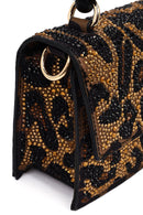 Women's Leopard Long Chain Strap Stone-Embellished Mini Evening Clutch Bag | Derimod