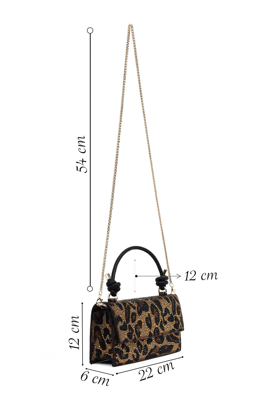 Women's Leopard Long Chain Strap Stone-Embellished Mini Evening Clutch Bag