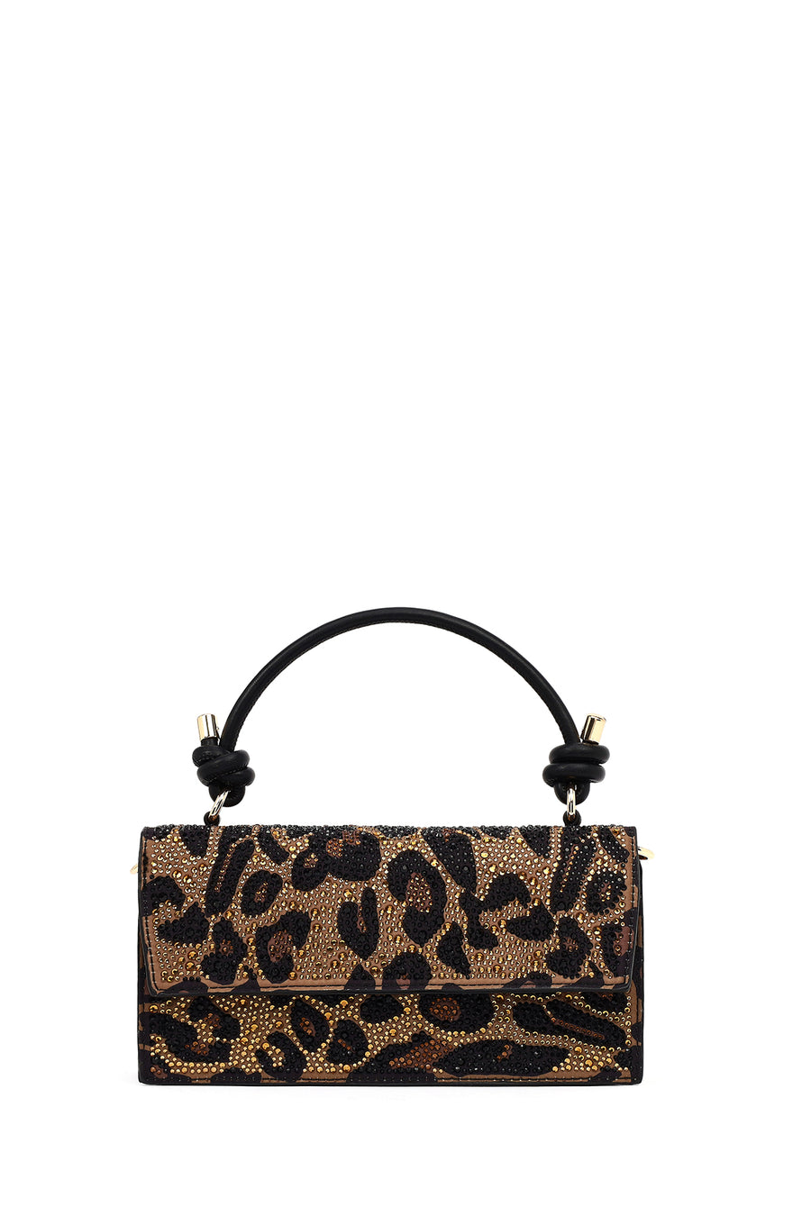 Women's Leopard Long Chain Strap Stone-Embellished Mini Evening Clutch Bag