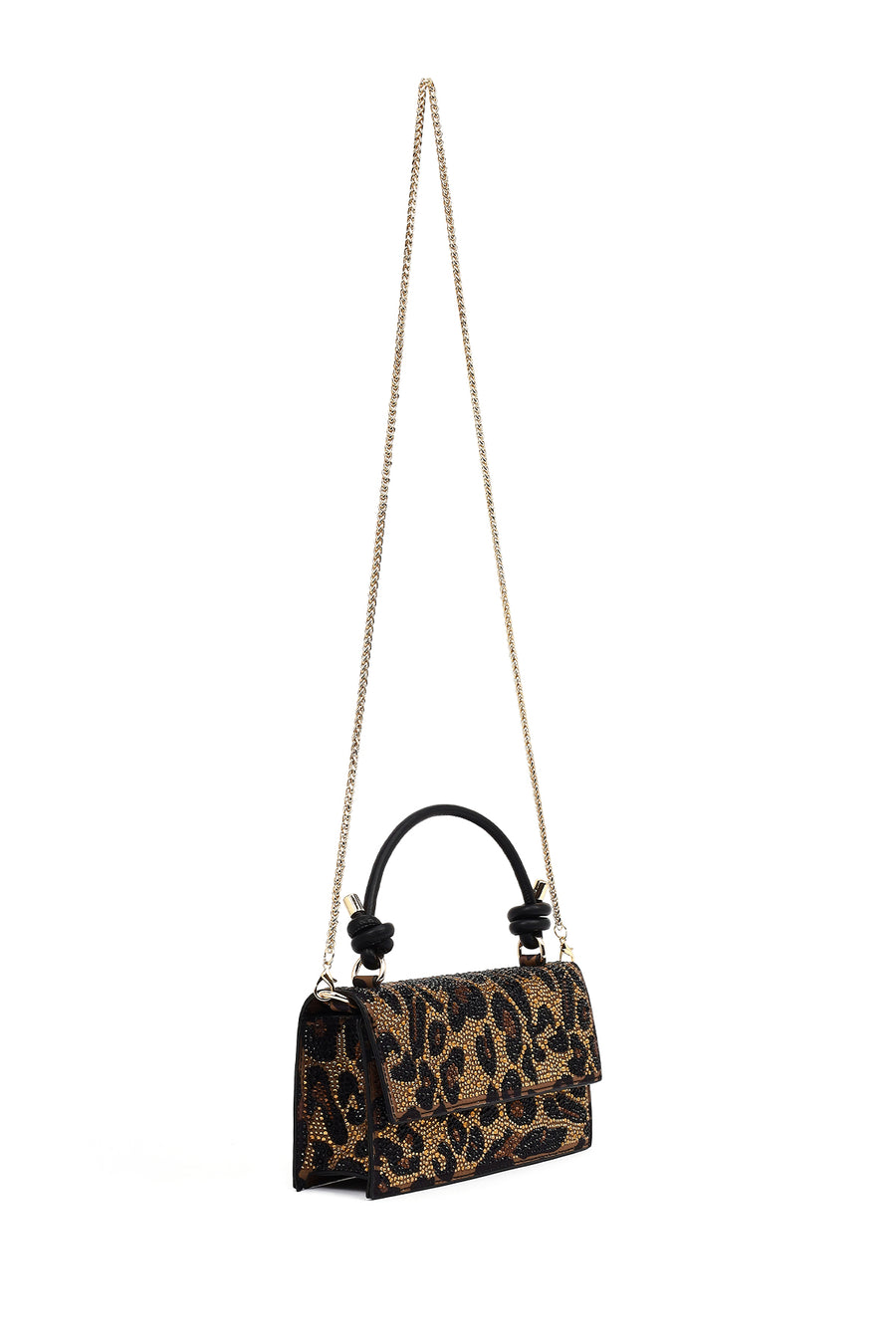 Women's Leopard Long Chain Strap Stone-Embellished Mini Evening Clutch Bag