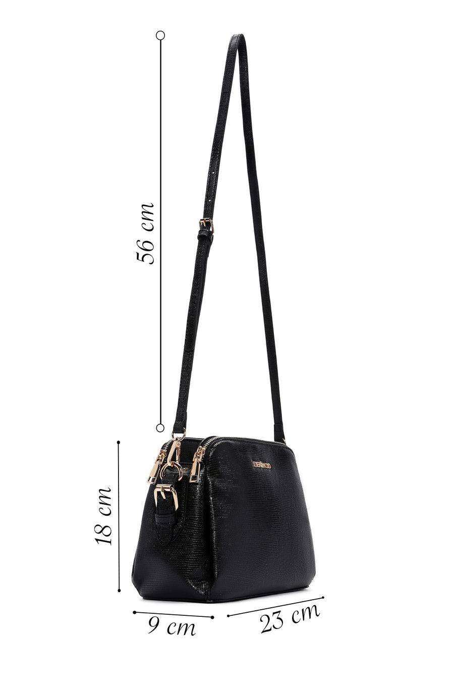 Women's Black Long Strapped Printed Crossbody Bag