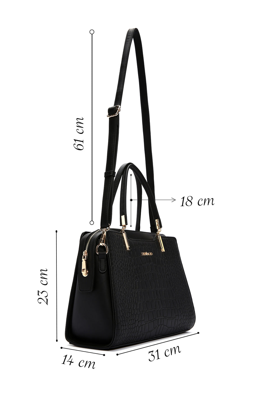 Women's Black Long Strap Crocodile Sleeve Bag