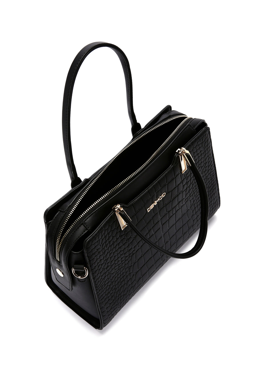 Women's Black Long Strap Crocodile Sleeve Bag