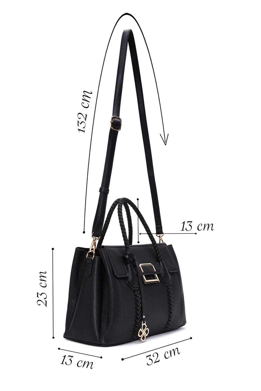 Women's Black Long Strap Woven Detailed Shoulder Bag