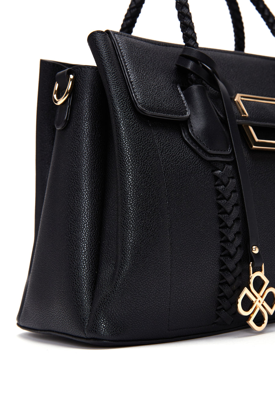Women's Black Long Strap Woven Detailed Shoulder Bag
