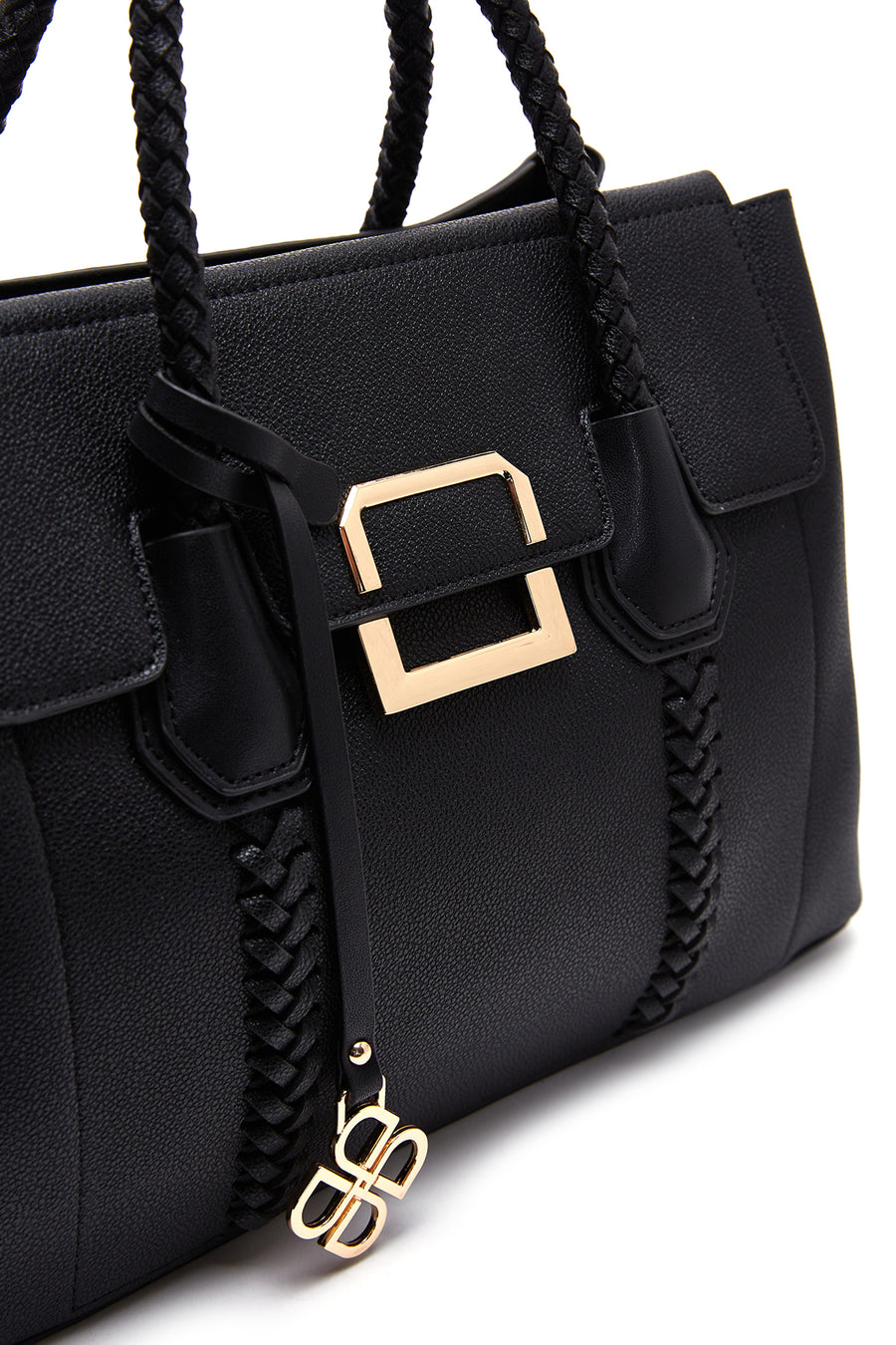 Women's Black Long Strap Woven Detailed Shoulder Bag