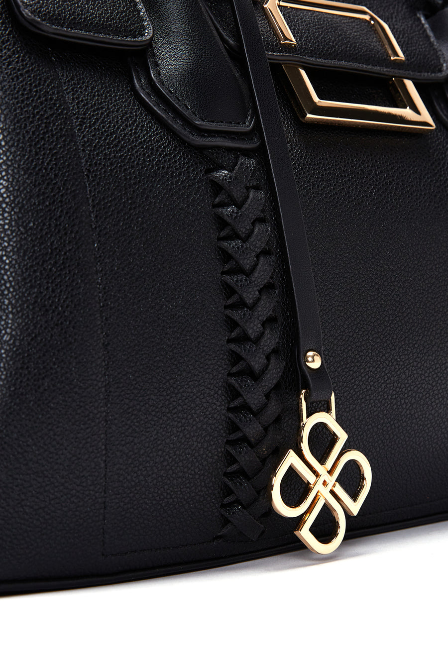 Women's Black Long Strap Woven Detailed Shoulder Bag